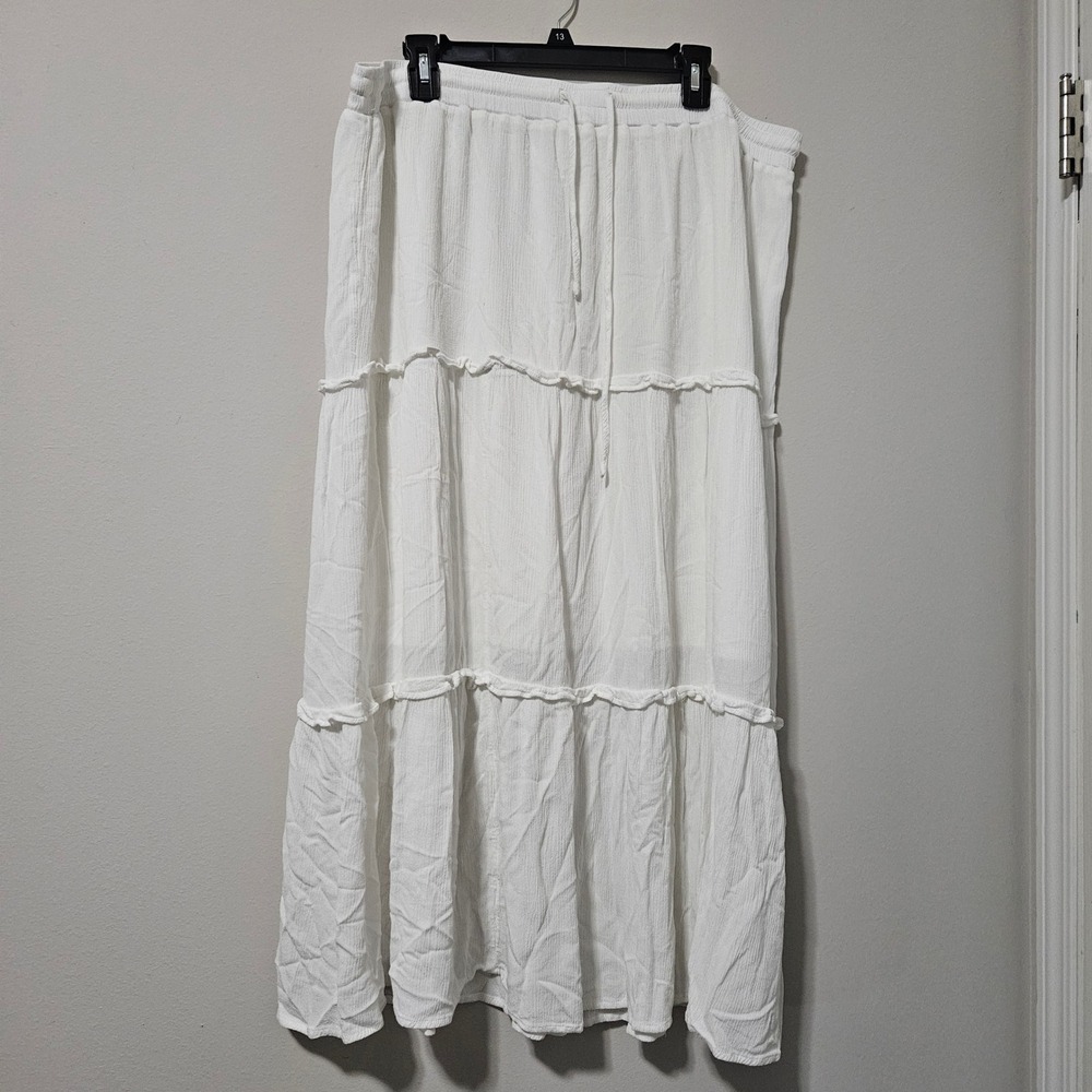 Celebrity Pink White Tiered Maxi Skirt XXXL Plus Size Boho Gauze Elastic Waist